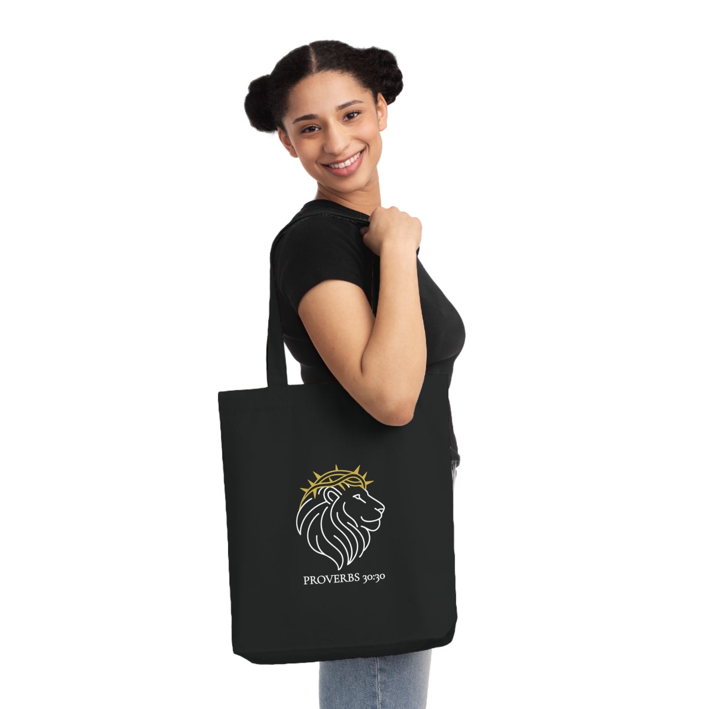 Proverbs Lion Woven Tote Bag - Stylish Eco-Friendly Shopper, Bible Verse Gift, Motivational Bag, Travel Tote, Inspirational Accessory