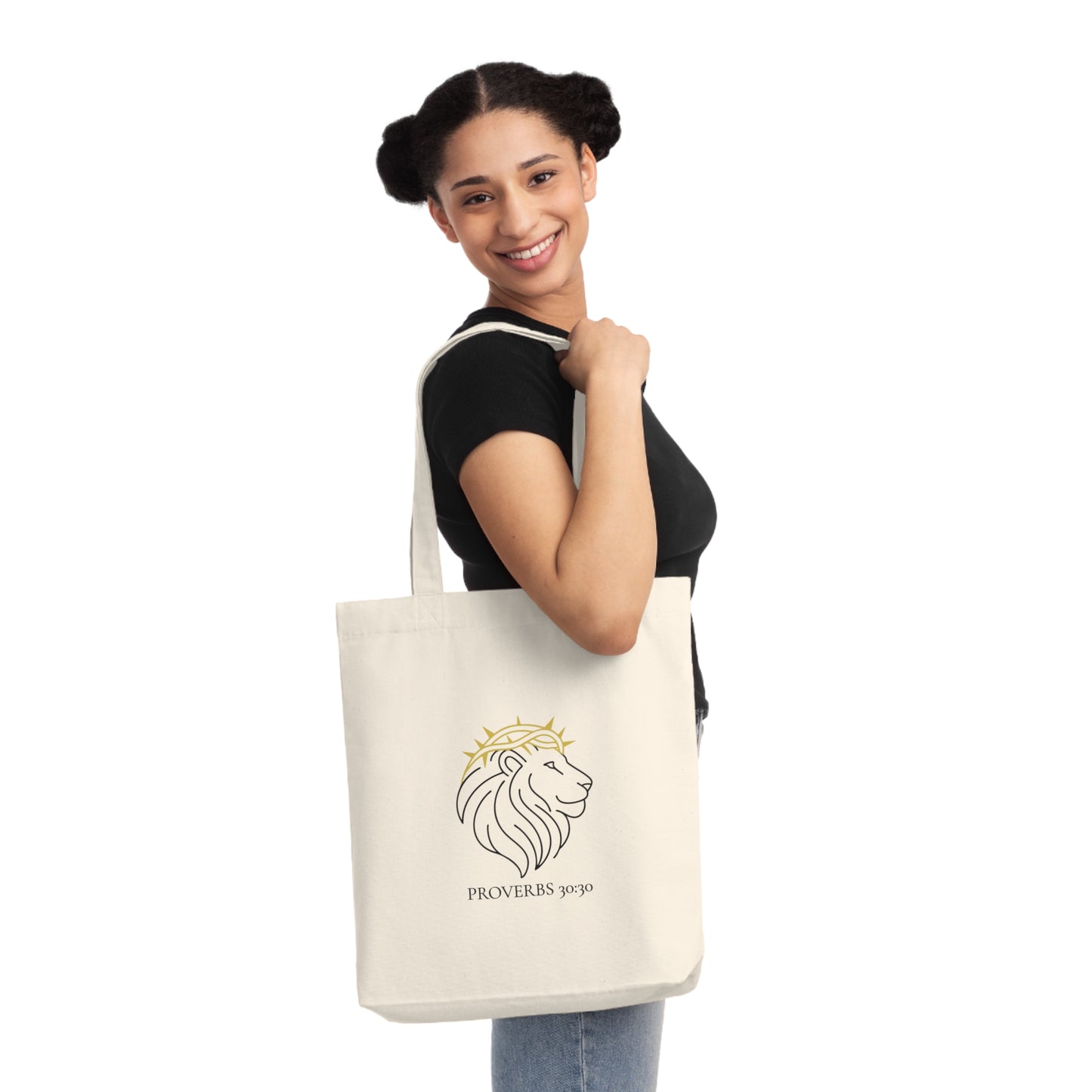 Proverbs 30:30 Woven Tote Bag - Proverbs Lion Design, Eco-Friendly Shopping Bag, Gift for Her, Stylish Market Tote, Nature Lover Bag