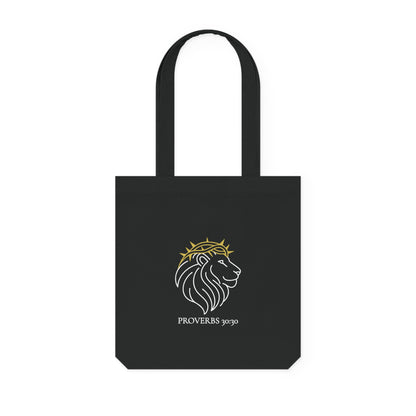 Proverbs Lion Woven Tote Bag - Stylish Eco-Friendly Shopper, Bible Verse Gift, Motivational Bag, Travel Tote, Inspirational Accessory