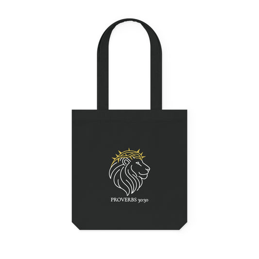 Proverbs Lion Woven Tote Bag - Stylish Eco-Friendly Shopper, Bible Verse Gift, Motivational Bag, Travel Tote, Inspirational Accessory